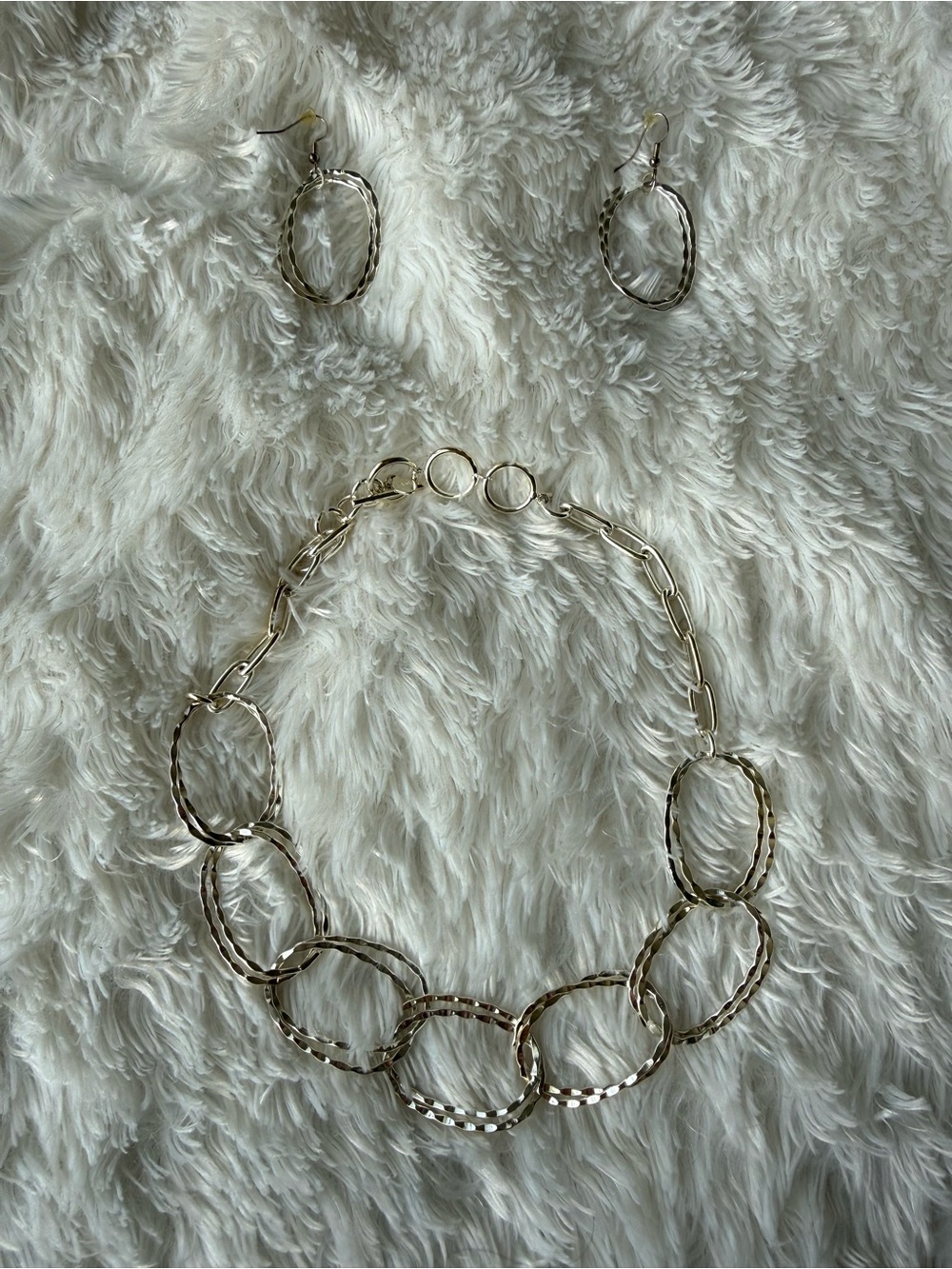 Silver Link Statement Necklace and Hoop Earring Set
